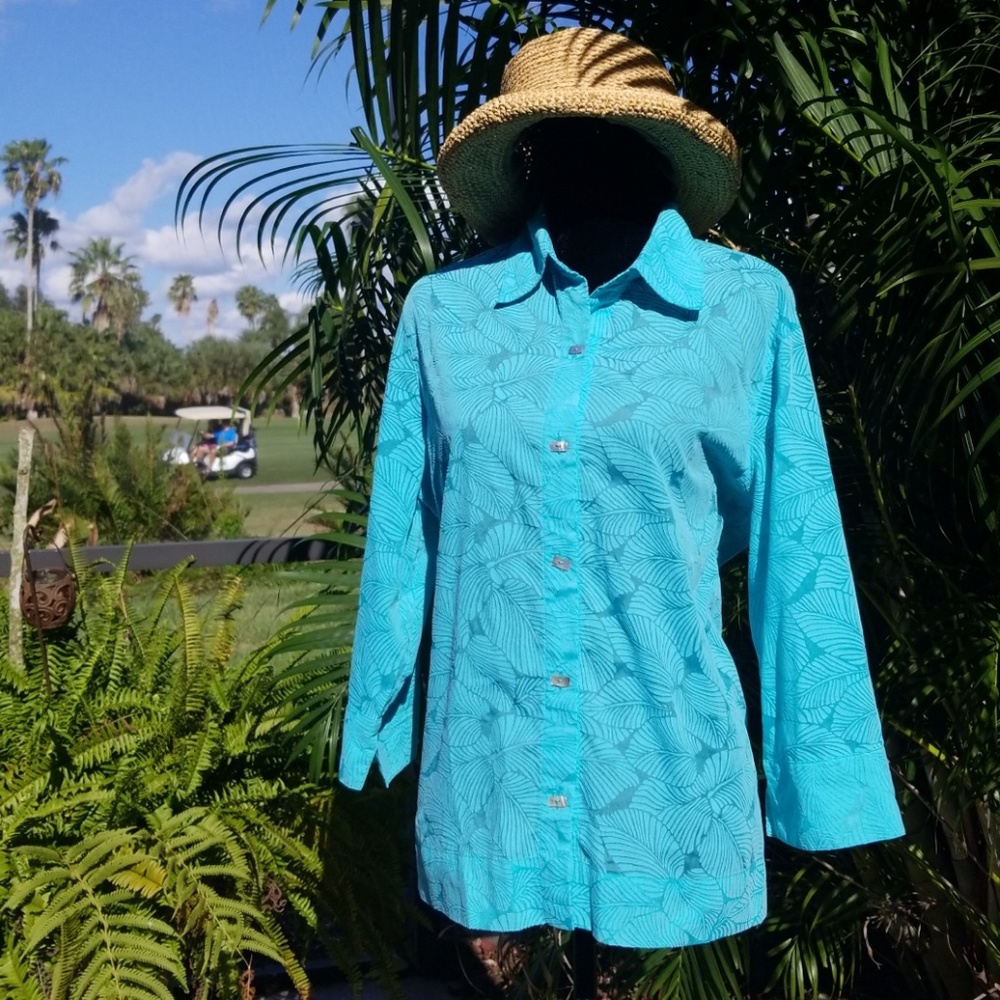 Women's Tropical Blue Button Down Shirt